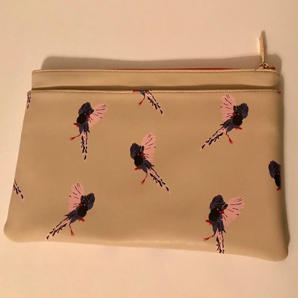 NEW DEUX LUX/NM Bird Print Clutch Bag Cream